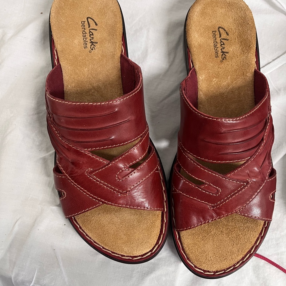 Clarks Women's Red Leather Sandals